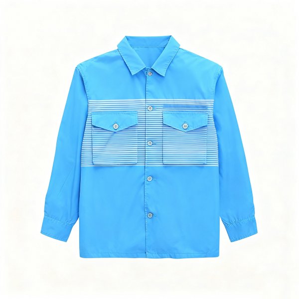 Men's Light Blue Shirt with White Stripe Panel Print
