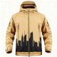 Men's Khaki Hooded Jacket with Black City Skyline Print