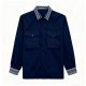 Men's Navy Blue Shirt with Striped Collar & Cuff Print