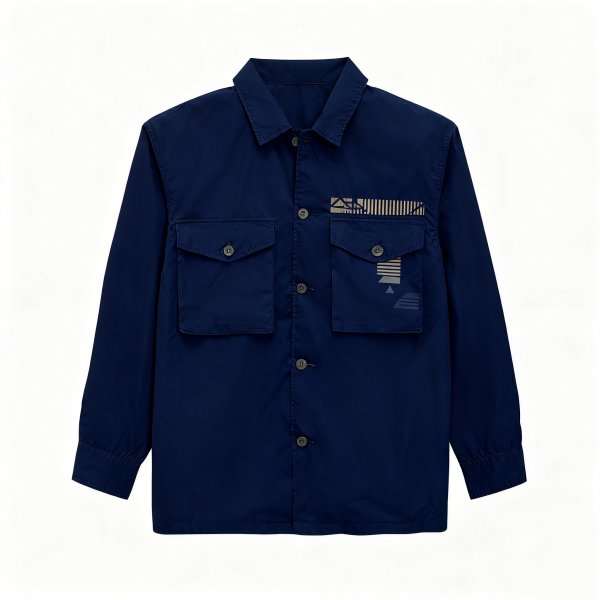 Men's Navy Blue Shirt with Geometric Pocket Print