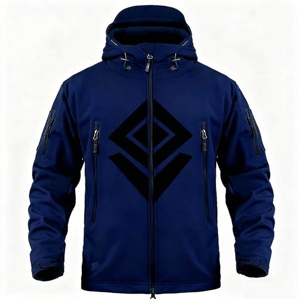 Men's Navy Hooded Jacket with Geometric Pattern Print