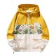Men's Yellow-White Full-Zip Hooded Jacket with Tropical Floral Print